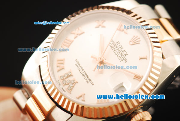 Rolex Datejust Automatic Movement Steel Case with White Dial and Rose Gold Bezel-Two Tone Strap - Click Image to Close